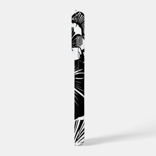 Black White Floral Pattern Bold Botanical Aestheti iPhoneケース (左側面)