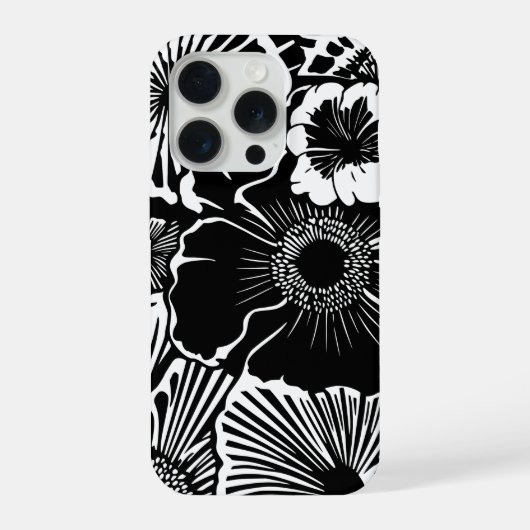 Black White Floral Pattern Bold Botanical Aestheti iPhoneケース (裏面)