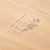 Black & White Floral Photo Wedding Save the Date アクリル招待状 (レイダウン)