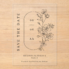 Black & White Floral Photo Wedding Save the Date アクリル招待状