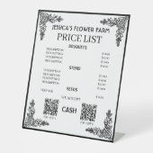 Black & White Floral Qr Code Business Price List 台座サイン (正面)
