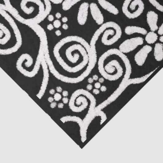 Black White Floral Swirls Flowers Decoupage 薄葉紙 (詳細)