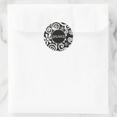 Black White Floral & Swirls Flowers Personalized ラウンドシール (バッグ)