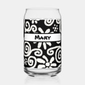 Black White Floral Swirls Pattern Personalized ガラス缶 (裏面)
