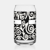 Black White Floral Swirls Pattern Personalized ガラス缶 (左)