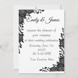 “Black & White Floral Wedding Invitation 招待状