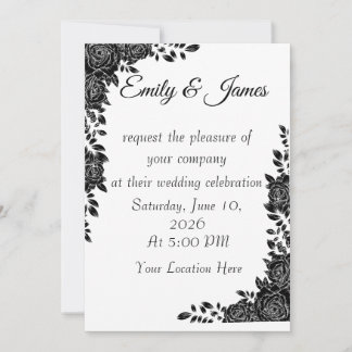 “Black & White Floral Wedding Invitation 招待状