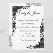 “Black & White Floral Wedding Invitation 招待状 (正面/裏面)