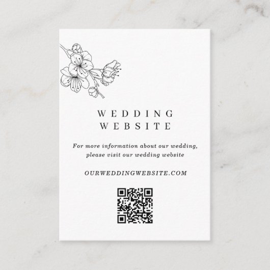 Black & White Floral Wedding Website QR Code エンクロージャーカード (正面)