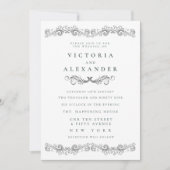 Black White Flourish Elegant Any Time Wedding 招待状 (正面)