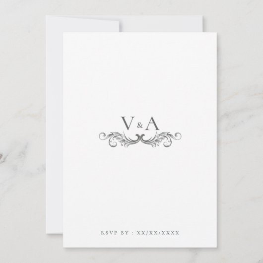 Black White Flourish Elegant Any Time Wedding 招待状 (裏面)