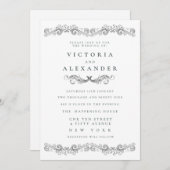 Black White Flourish Elegant Any Time Wedding 招待状 (正面/裏面)