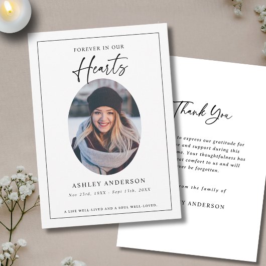  Black White Forever in Our Hearts Funeral サンキューカード