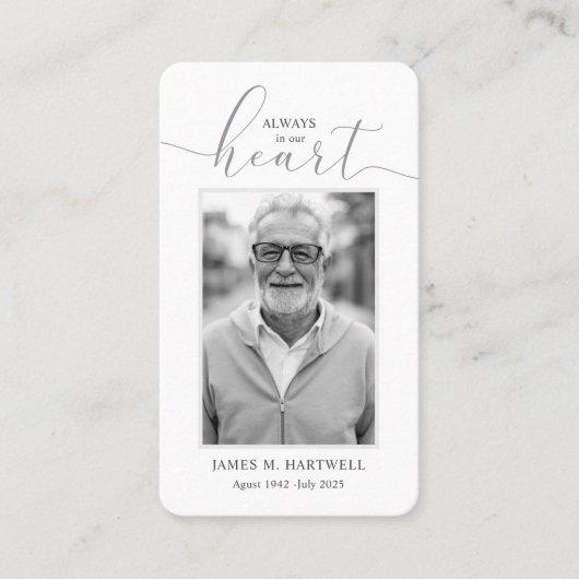 Black & White Funeral Photo Sympathy Modern 名刺 (正面)