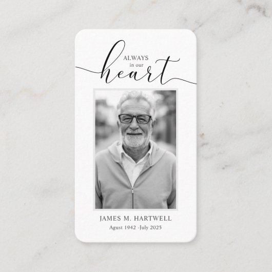 Black & White Funeral Photo Sympathy Modern 名刺 (正面)