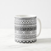 Black & White Geometric Border Sampler Pattern コーヒーマグカップ (正面右)