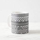 Black & White Geometric Border Sampler Pattern コーヒーマグカップ (正面左)