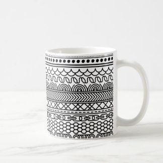 Black & White Geometric Border Sampler Pattern コーヒーマグカップ