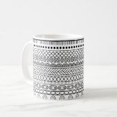 Black & White Geometric Border Sampler Pattern コーヒーマグカップ (正面左)