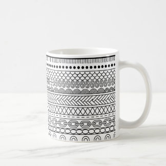 Black & White Geometric Border Sampler Pattern コーヒーマグカップ