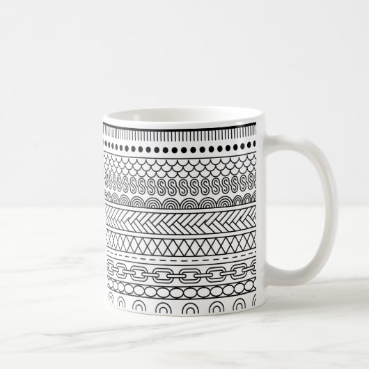 Black & White Geometric Border Sampler Pattern コーヒーマグカップ (右)