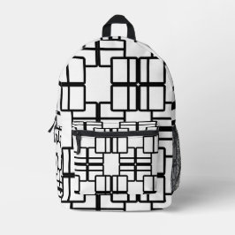 Black White Geometric Design Inspired by Mondrian プリントバックパック