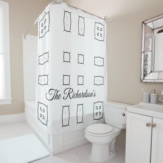 Black White Geometric Pattern | Minimal Abstract シャワーカーテン (インサイチュ)