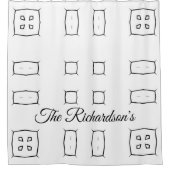 Black White Geometric Pattern | Minimal Abstract シャワーカーテン (正面)