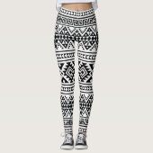 Black White Geometric Tribal Pattern Aztec Boho レギンス (正面)