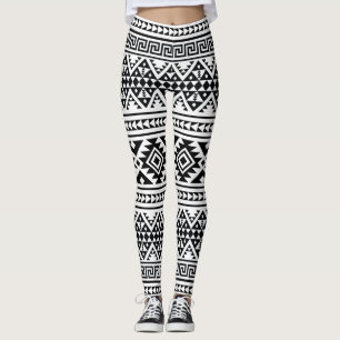 Black White Geometric Tribal Pattern Aztec Boho レギンス