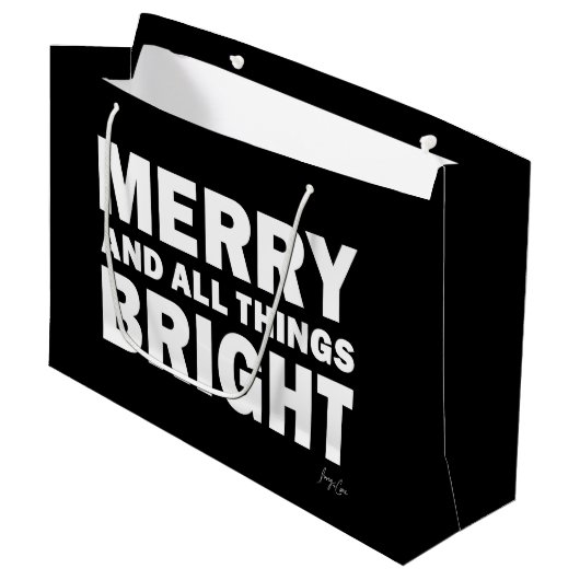 Black & White Gift Bag | Merry & All Things Bright ラージペーパーバッグ (正面アングル)