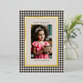 Black White Gingham Plaid Christmas Photo Gold 箔シーズンカード (立ち正面)