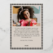 Black White Gingham Plaid Christmas Photo Gold 箔シーズンカード (裏面)