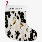 Black White Gold Cowhide Christmas ラージクリスマスストッキング (正面)