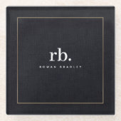 Black White Gold Fabric Effect Elegant Monogram ガラスコースター (正面)