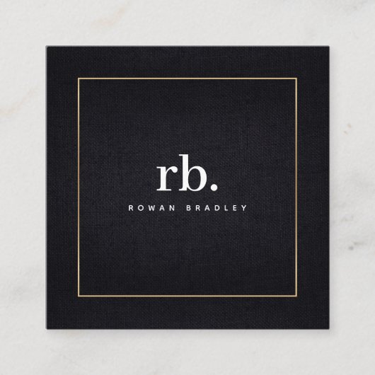 Black White Gold Fabric Effect Elegant Monogram スクエア名刺 (正面)