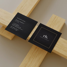 Black White Gold Fabric Effect Elegant Monogram スクエア名刺