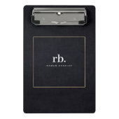 Black White Gold Fabric Effect Elegant Monogram ミニクリップボード (正面)