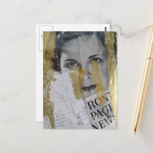 black white gold lady Front Page News collage ポストカード (正面/裏面インサイチュ)