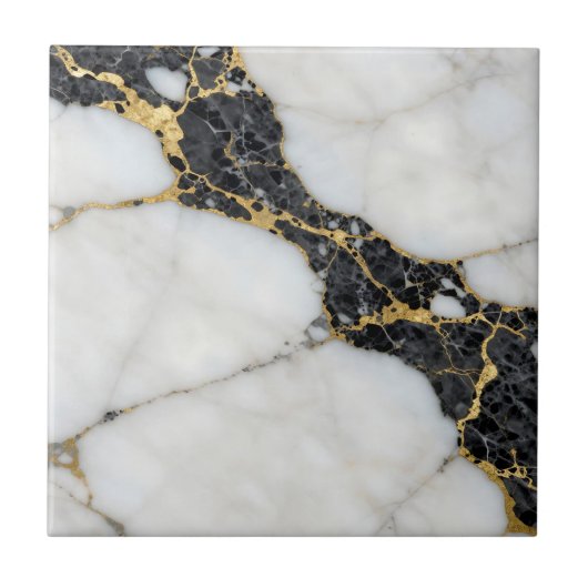 Black White Gold Marble Luxury タイル (正面)