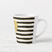 Black White Gold Stripes Heart Quote カフェラテマグ (右)