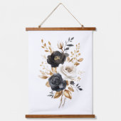 Black White Gold Watercolor Florals 吊り下げ型タペストリー (正面)