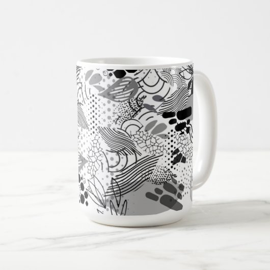 black, white, gradient abstract design mug  コーヒーマグカップ (正面右)