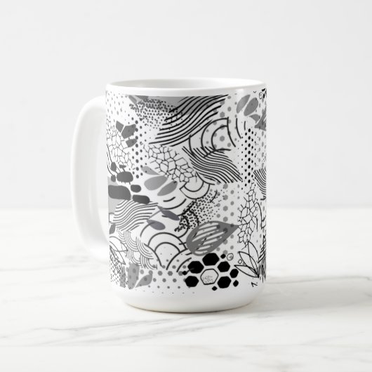 black, white, gradient abstract design mug  コーヒーマグカップ (正面左)