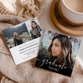 Black white graduate script photo graduation 招待状