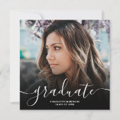 Black white graduate script photo graduation 招待状 (正面)