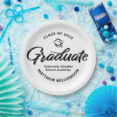 Black White Graduation Bold Retro Script Cap Icon ペーパープレート (パーティー)