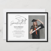 Black White Graduation cap typography photo 招待状 (正面)