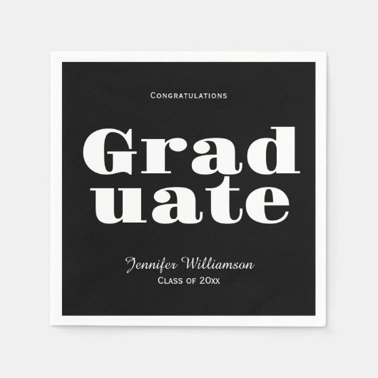 Black White Graduation Party Napkins Customizable スタンダードカクテルナプキン (正面)