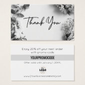Black White Gray Botanical Thank You Discount Card (正面&裏面)